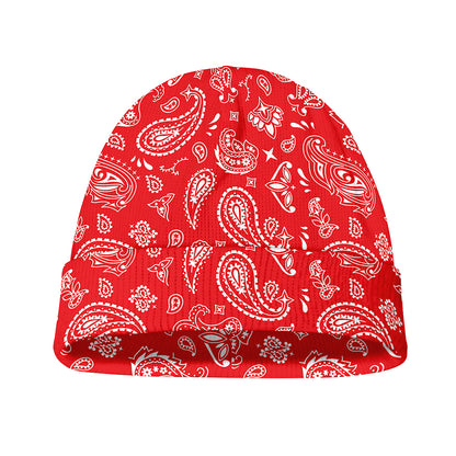 Red Paisley Bandana Pattern Print Beanie