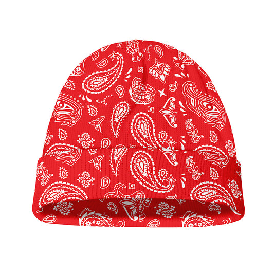 Red Paisley Bandana Pattern Print Beanie