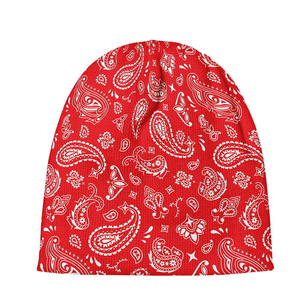 Red Paisley Bandana Pattern Print Beanie