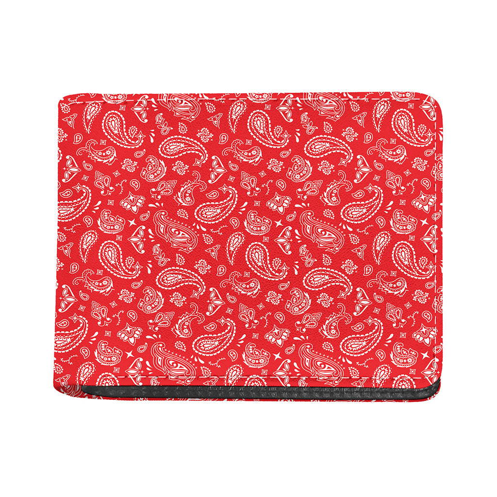 Red Paisley Bandana Pattern Print Bifold Wallet