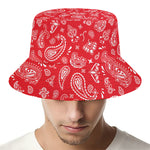 Red Paisley Bandana Pattern Print Bucket Hat
