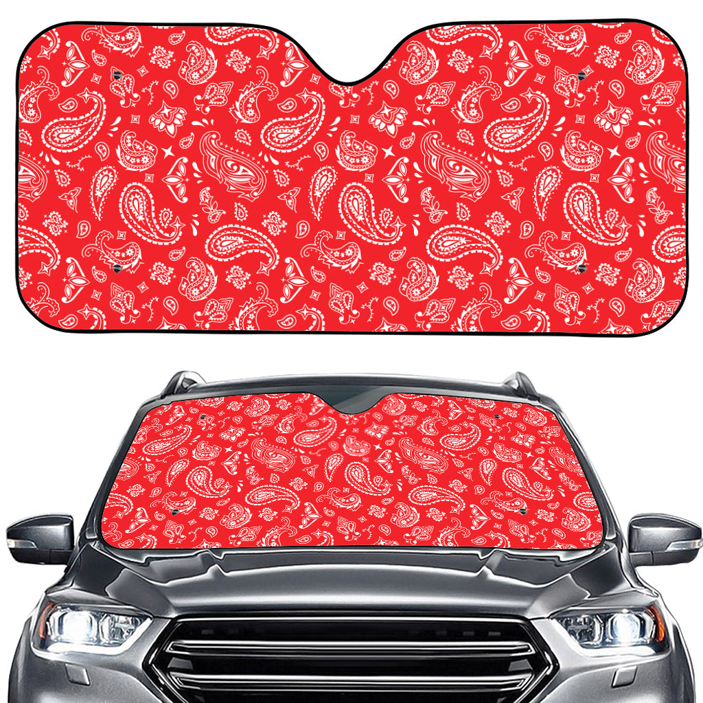 Red Paisley Bandana Pattern Print Car Windshield Sun Shade