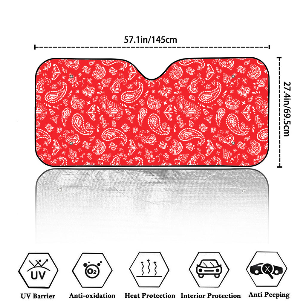 Red Paisley Bandana Pattern Print Car Windshield Sun Shade