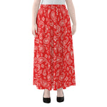 Red Paisley Bandana Pattern Print Chiffon Maxi Skirt
