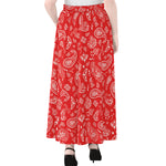 Red Paisley Bandana Pattern Print Chiffon Maxi Skirt