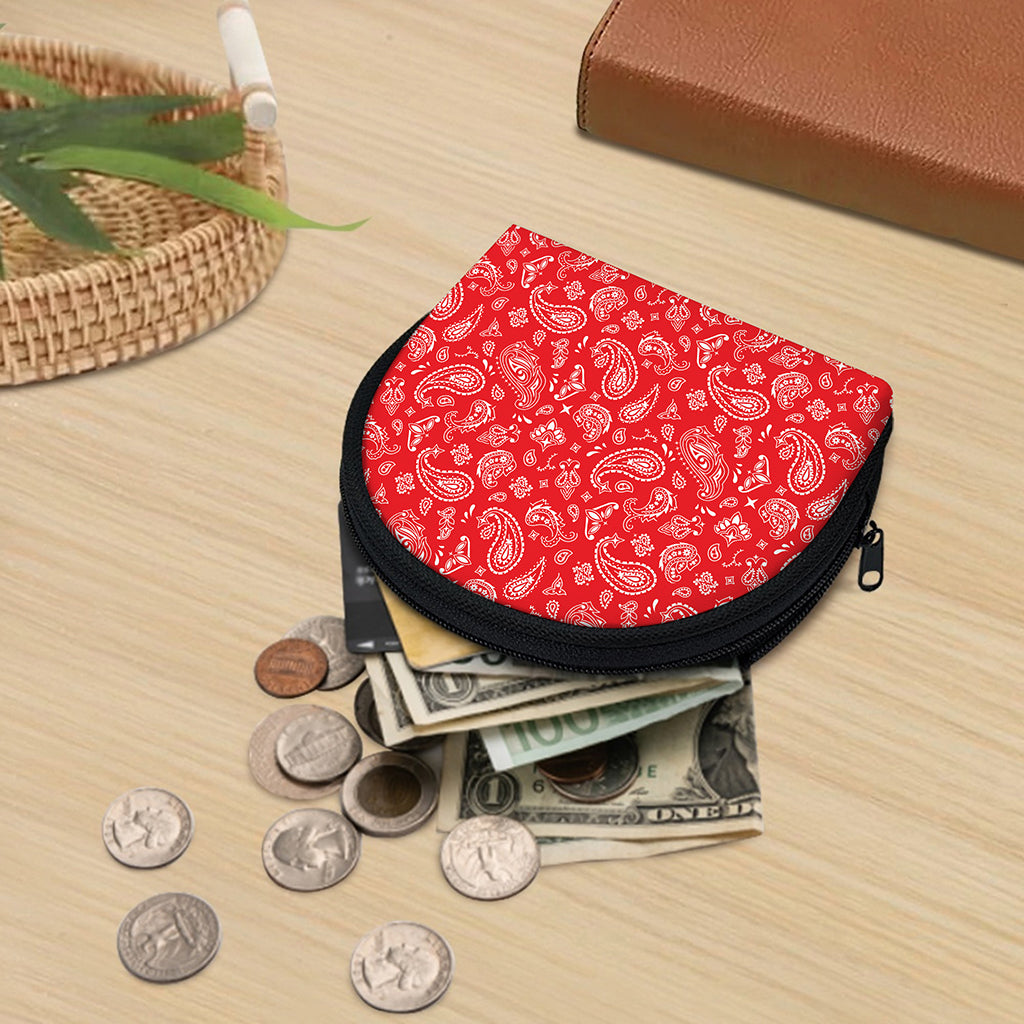 Red Paisley Bandana Pattern Print Coin Purse