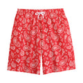 Red Paisley Bandana Pattern Print Cotton Shorts
