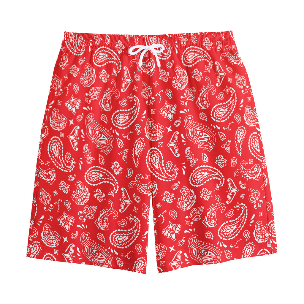 Red Paisley Bandana Pattern Print Cotton Shorts