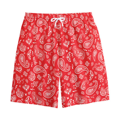 Red Paisley Bandana Pattern Print Cotton Shorts