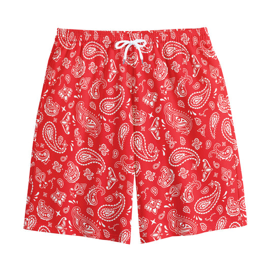 Red Paisley Bandana Pattern Print Cotton Shorts