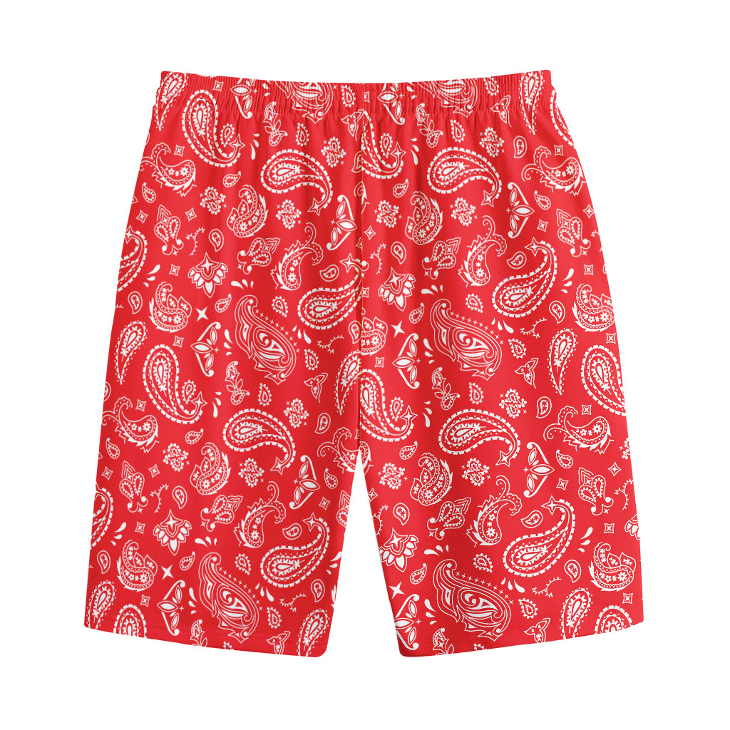 Red Paisley Bandana Pattern Print Cotton Shorts