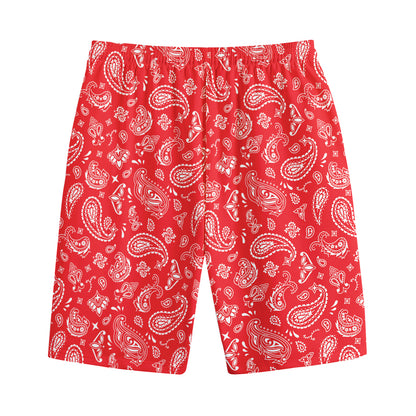 Red Paisley Bandana Pattern Print Cotton Shorts