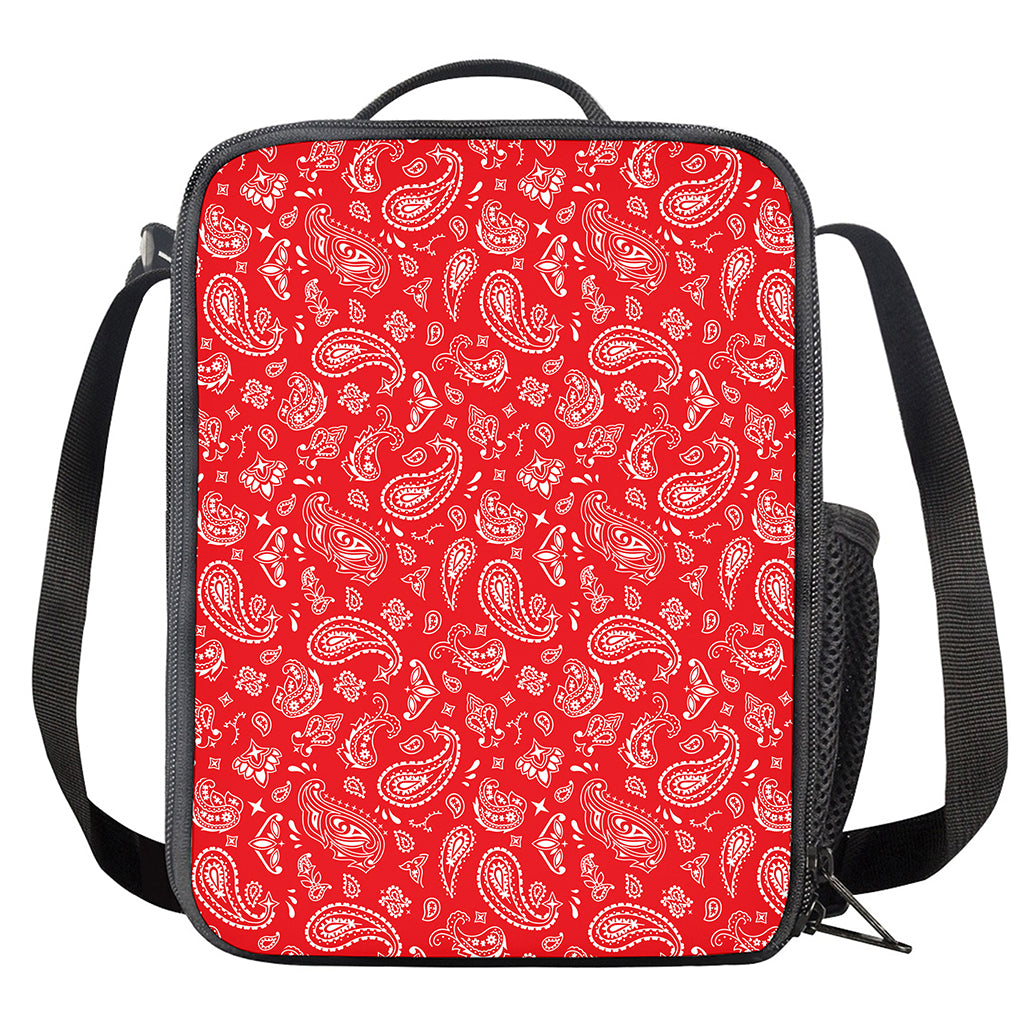 Red Paisley Bandana Pattern Print Crossbody Lunch Bag
