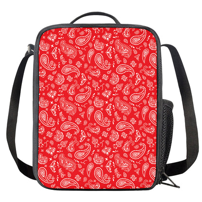 Red Paisley Bandana Pattern Print Crossbody Lunch Bag