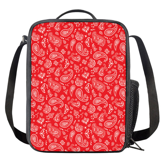 Red Paisley Bandana Pattern Print Crossbody Lunch Bag