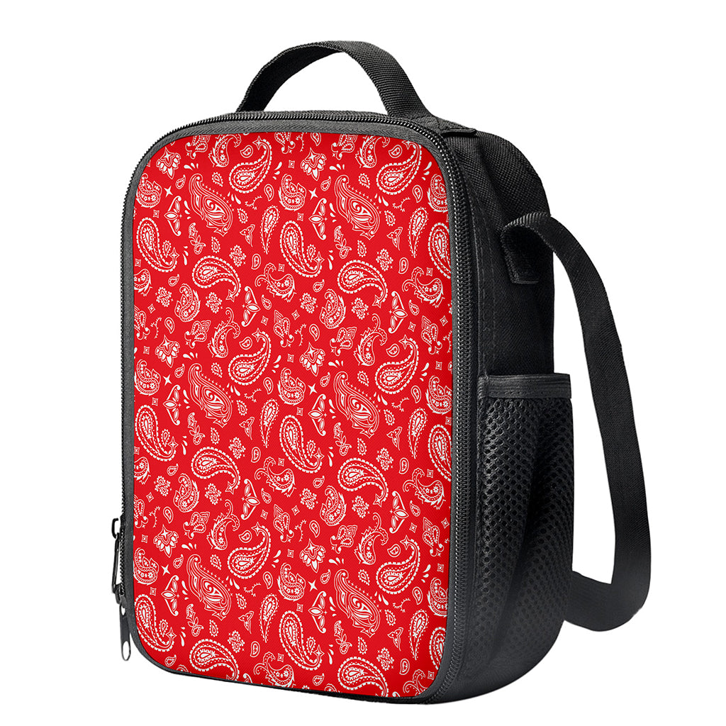Red Paisley Bandana Pattern Print Crossbody Lunch Bag