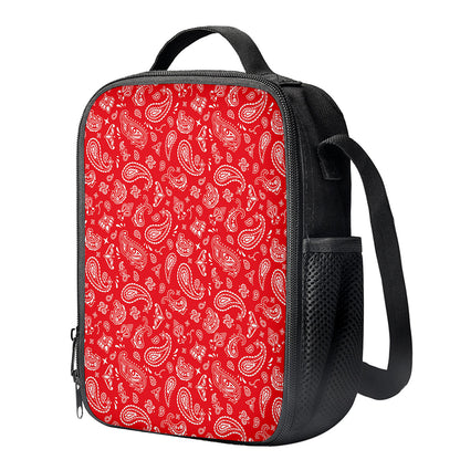 Red Paisley Bandana Pattern Print Crossbody Lunch Bag