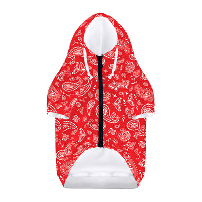 Red Paisley Bandana Pattern Print Dog Zip Up Hoodie