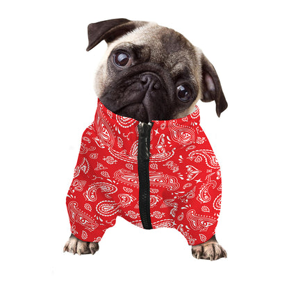 Red Paisley Bandana Pattern Print Dog Zip Up Jacket