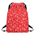 Red Paisley Bandana Pattern Print Drawstring Backpack