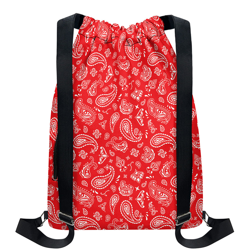 Red Paisley Bandana Pattern Print Drawstring Backpack