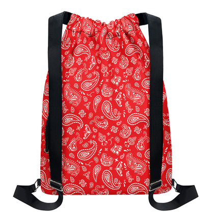 Red Paisley Bandana Pattern Print Drawstring Backpack