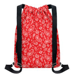 Red Paisley Bandana Pattern Print Drawstring Backpack
