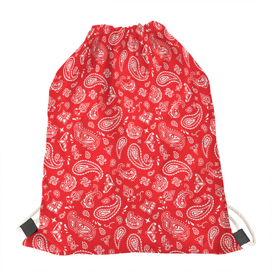 Red Paisley Bandana Pattern Print Drawstring Bag