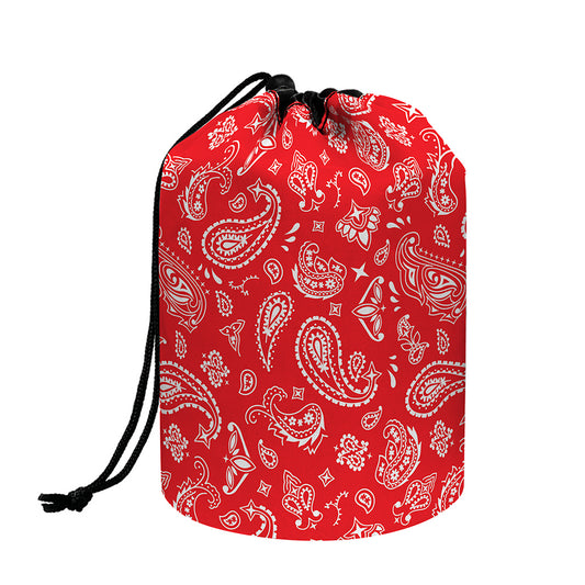 Red Paisley Bandana Pattern Print Drawstring Makeup Bag