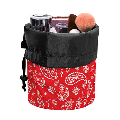 Red Paisley Bandana Pattern Print Drawstring Makeup Bag