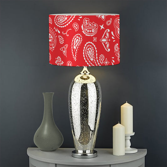 Red Paisley Bandana Pattern Print Drum Lamp Shade