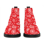 Red Paisley Bandana Pattern Print Flat Ankle Boots