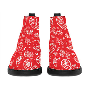 Red Paisley Bandana Pattern Print Flat Ankle Boots