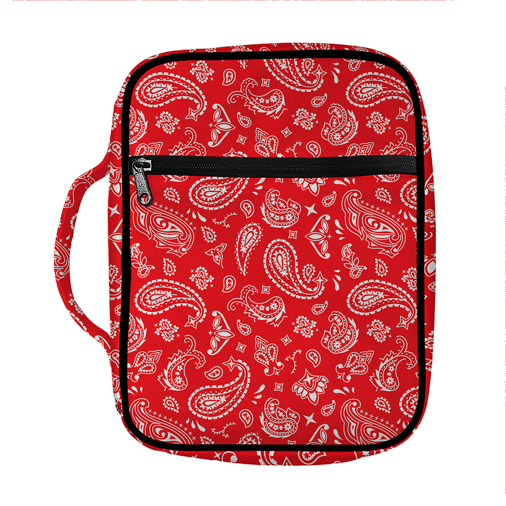 Red Paisley Bandana Pattern Print Front Pocket Bible Bag