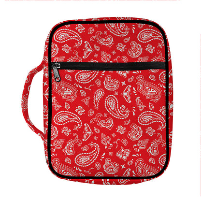 Red Paisley Bandana Pattern Print Front Pocket Bible Bag