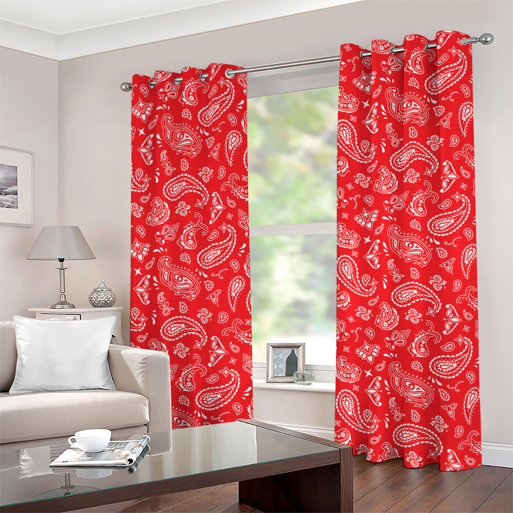 Red Paisley Bandana Pattern Print Grommet Curtains