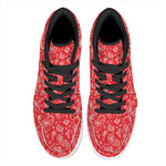 Red Paisley Bandana Pattern Print High Top Leather Sneakers