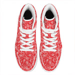 Red Paisley Bandana Pattern Print High Top Leather Sneakers