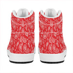 Red Paisley Bandana Pattern Print High Top Leather Sneakers