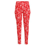 Red Paisley Bandana Pattern Print High-Waisted Pocket Leggings