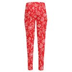 Red Paisley Bandana Pattern Print High-Waisted Pocket Leggings