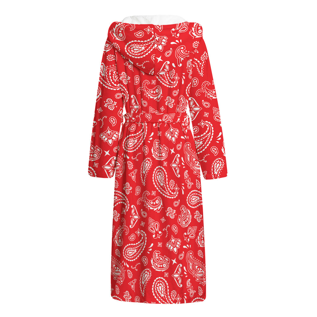 Red Paisley Bandana Pattern Print Hooded Bathrobe