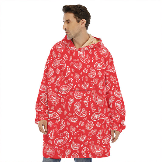 Red Paisley Bandana Pattern Print Hoodie Blanket
