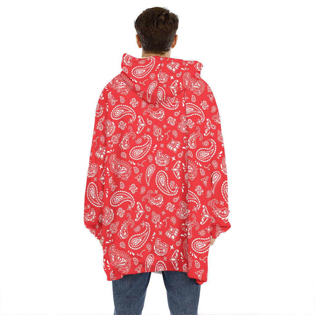 Red Paisley Bandana Pattern Print Hoodie Blanket