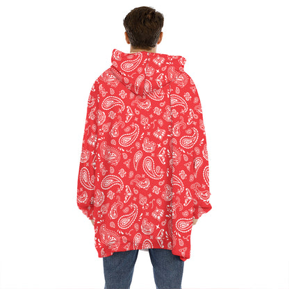 Red Paisley Bandana Pattern Print Hoodie Blanket