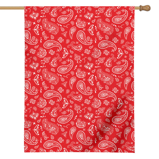 Red Paisley Bandana Pattern Print House Flag