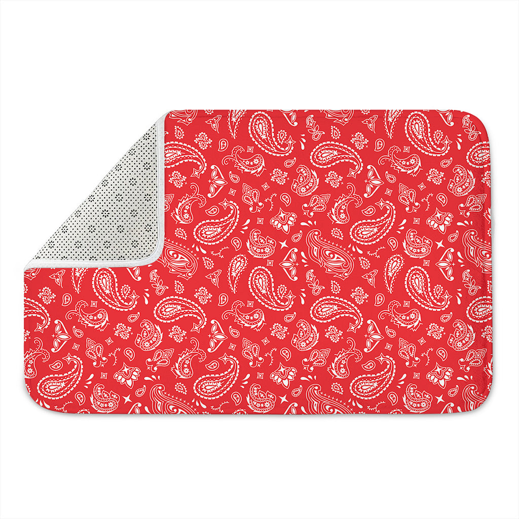 Red Paisley Bandana Pattern Print Indoor Door Mat