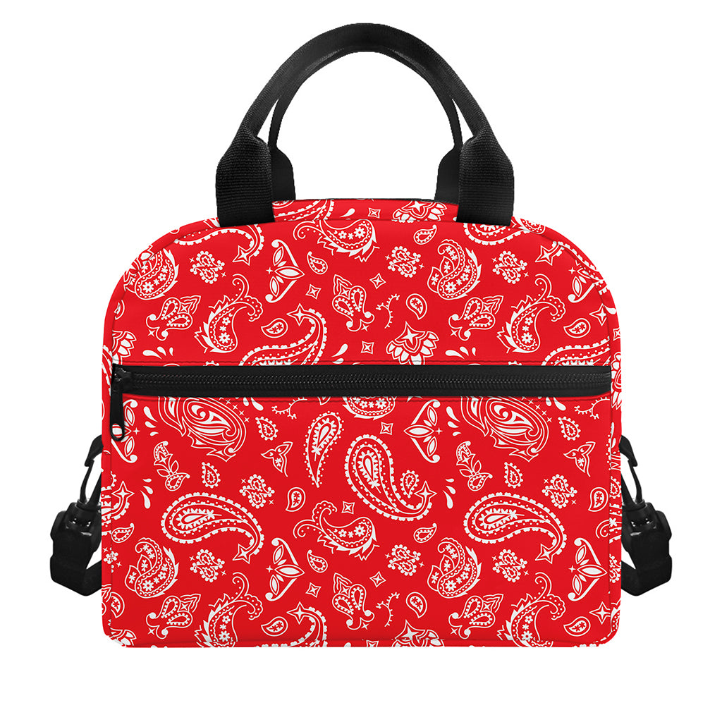 Red Paisley Bandana Pattern Print Insulated Lunch Bag