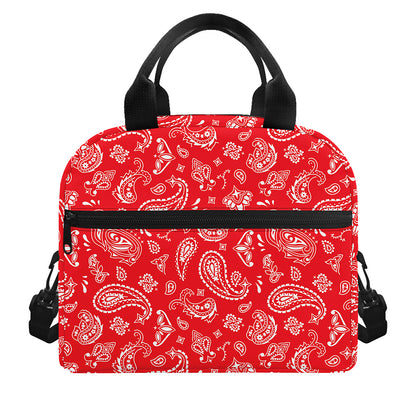 Red Paisley Bandana Pattern Print Insulated Lunch Bag