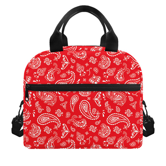 Red Paisley Bandana Pattern Print Insulated Lunch Bag